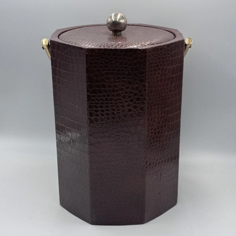 Vintage Shelton-Ware Brown Faux‎ Croc Ice Bucket Mid Century MCM Barware USA